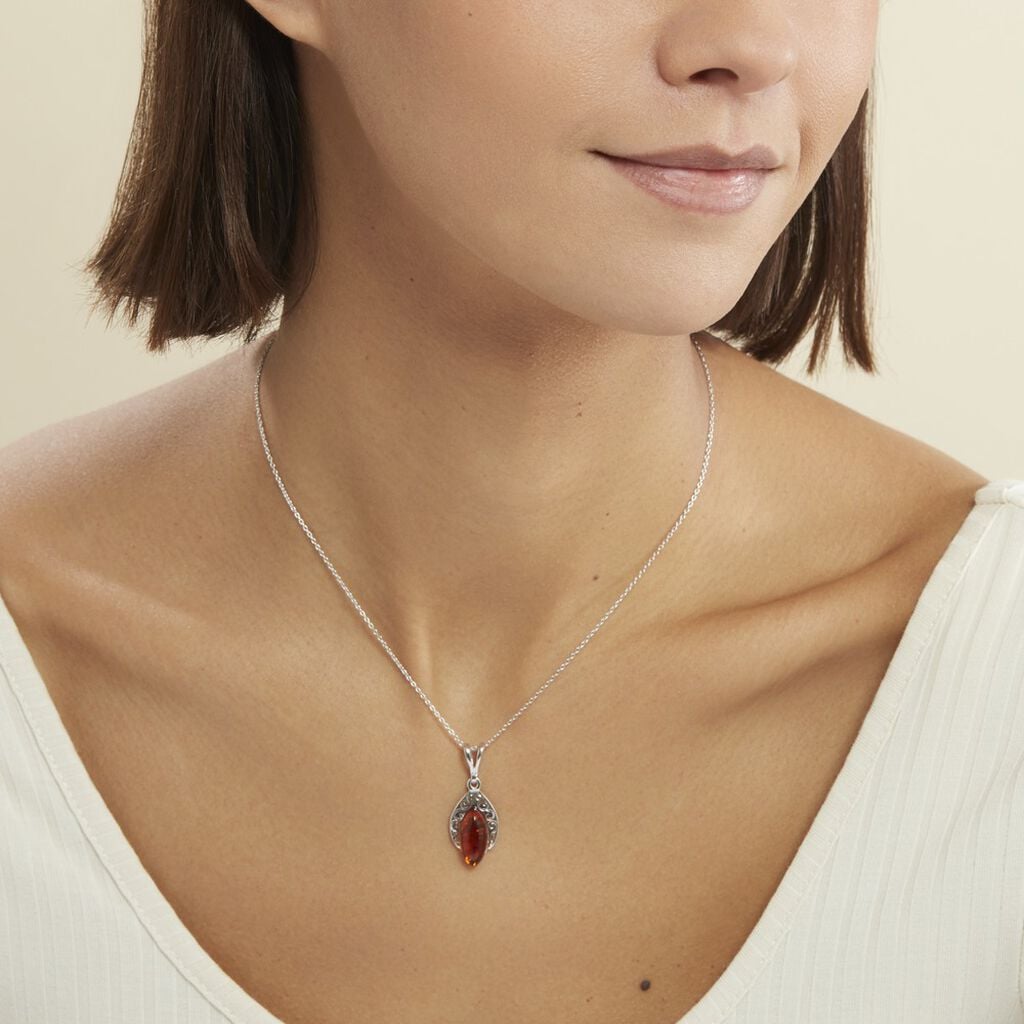 Collier Argent Blanc Enya Ambre - Colliers pierre Femme | Histoire d&rsquo;Or