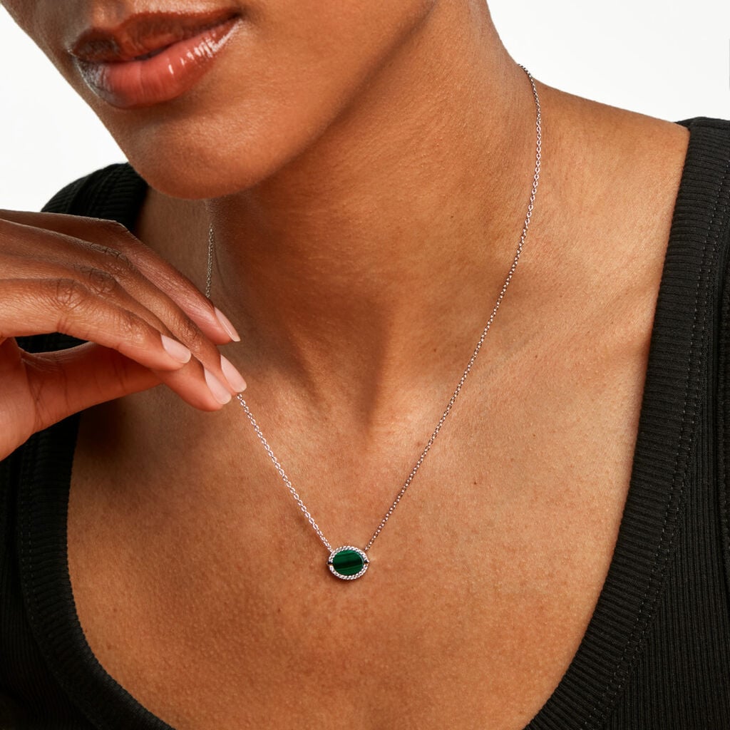 Collier Margot Argent Blanc Malachite Oxyde De Zirconium - Colliers pierre Femme | Histoire d&rsquo;Or