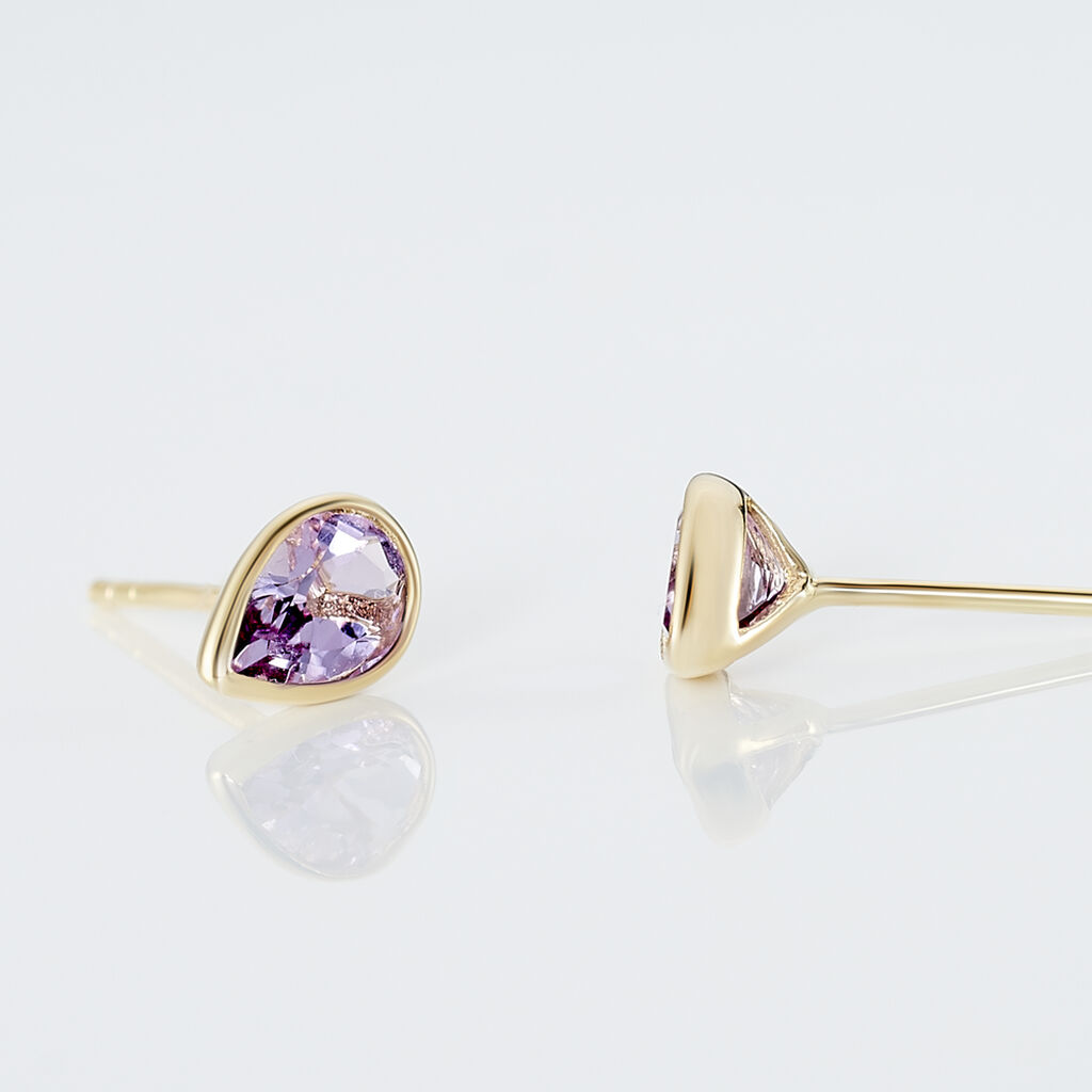 Boucles D'oreilles Puces Fassia Or Jaune Amethyste - Boucles d'oreilles empierr&eacute;es Femme | Histoire d&rsquo;Or