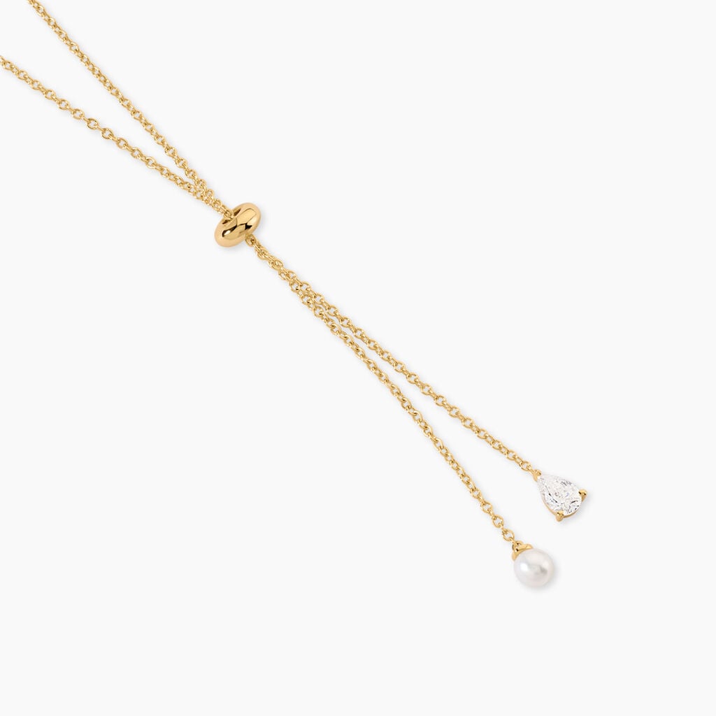 Collier Illona Argent Dor&eacute; A L'Or 750/1000 Perle De Culture Oxyde De Zirconium - Colliers pierre Femme | Histoire d&rsquo;Or