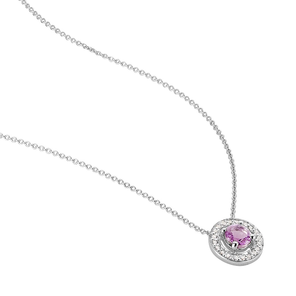 Collier Priscillya Or Blanc Amethyste Et Oxyde De Zirconium - Colliers pierre Femme | Histoire d&rsquo;Or