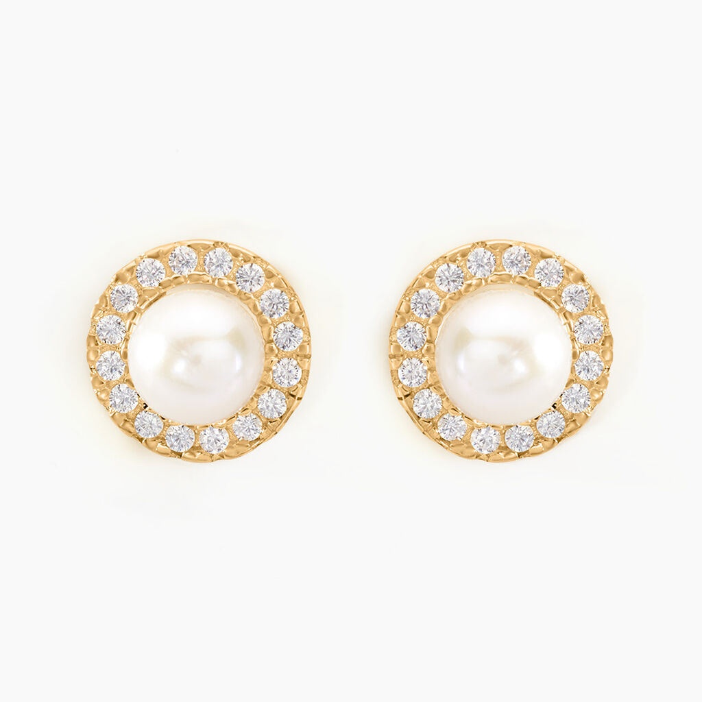 Boucles D'oreilles Puces Grizel Or Jaune Perle De Culture Et Oxyde - Boucles d'oreilles mariage Femme | Histoire d&rsquo;Or