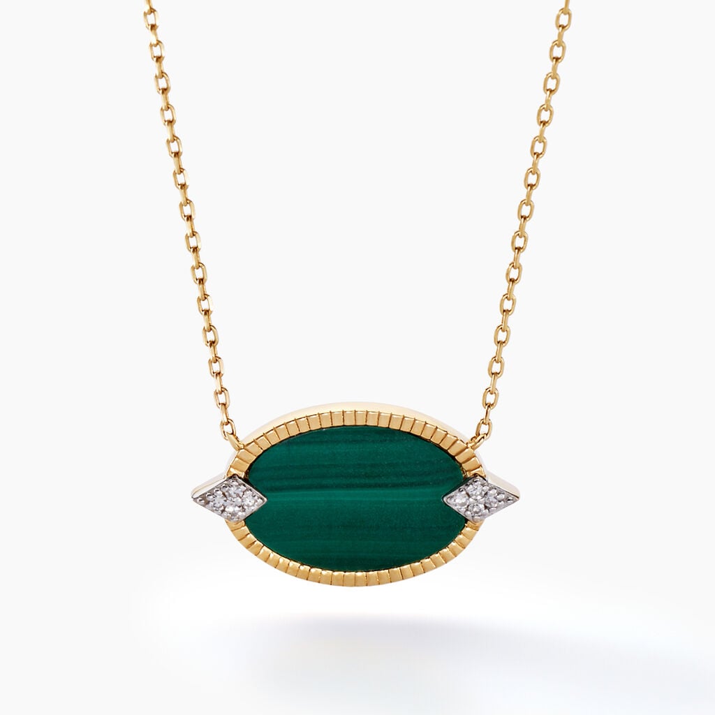Collier Tahina Or Jaune Malachite Diamant - Colliers pierre Femme | Histoire d&rsquo;Or