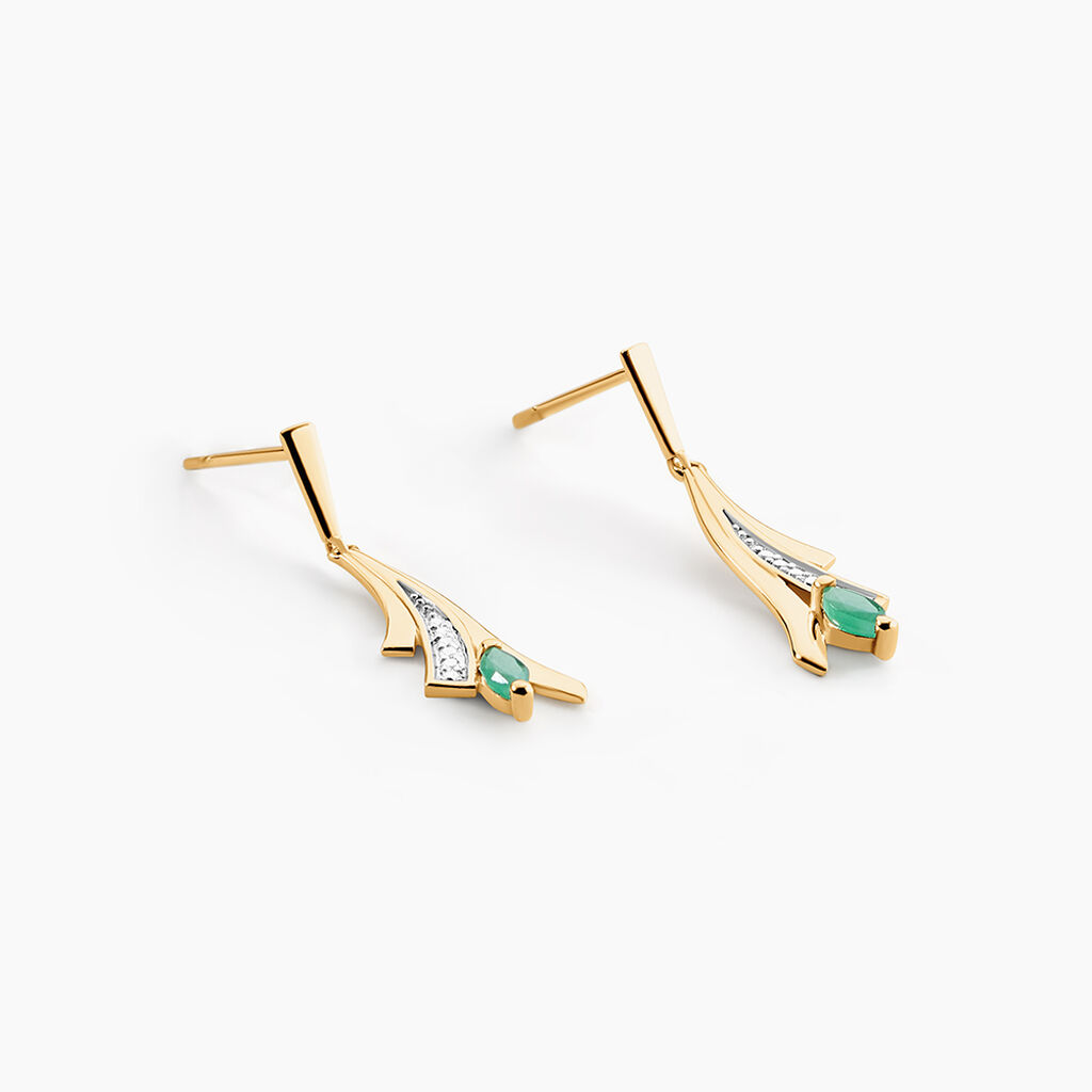 Boucles D'Oreilles Pendantes Usha Or Jaune Emeraude - Boucles d'oreilles pierres pr&eacute;cieuses Femme | Histoire d&rsquo;Or