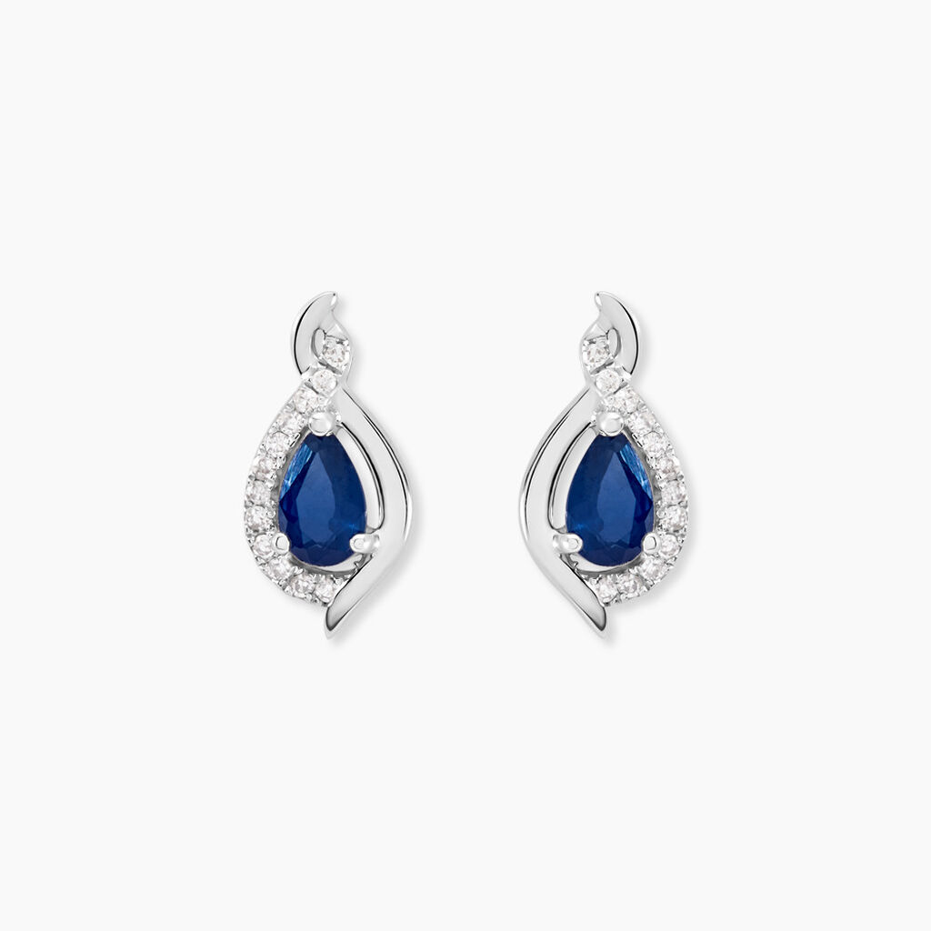 Boucles D'oreilles Puces Angelika Or Blanc Saphir Et Diamant - Boucles d'oreilles pierres pr&eacute;cieuses Femme | Histoire d&rsquo;Or