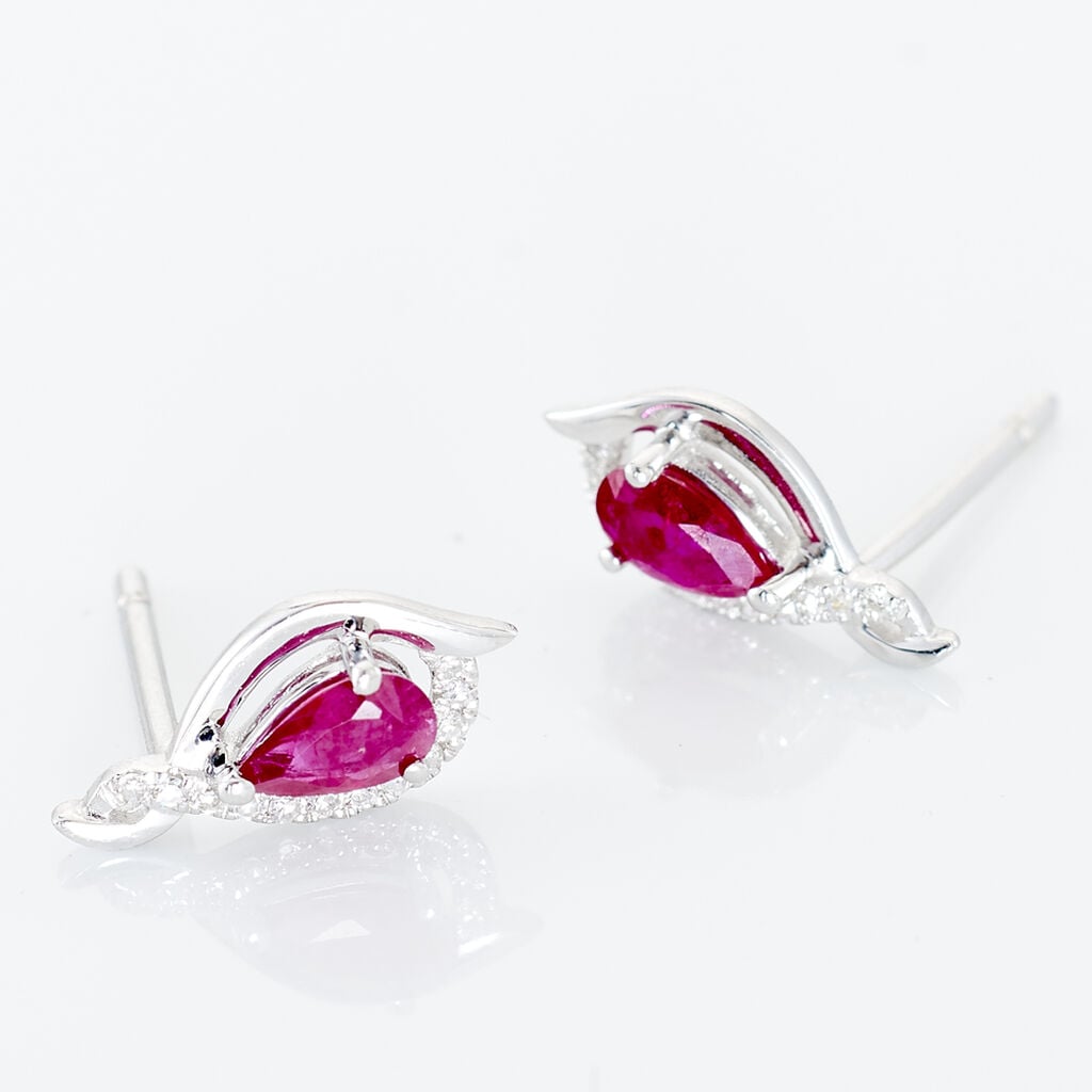 Boucles D'oreilles Puces Angelika Or Blanc Rubis Et Diamant - Boucles d'oreilles pierres pr&eacute;cieuses Femme | Histoire d&rsquo;Or