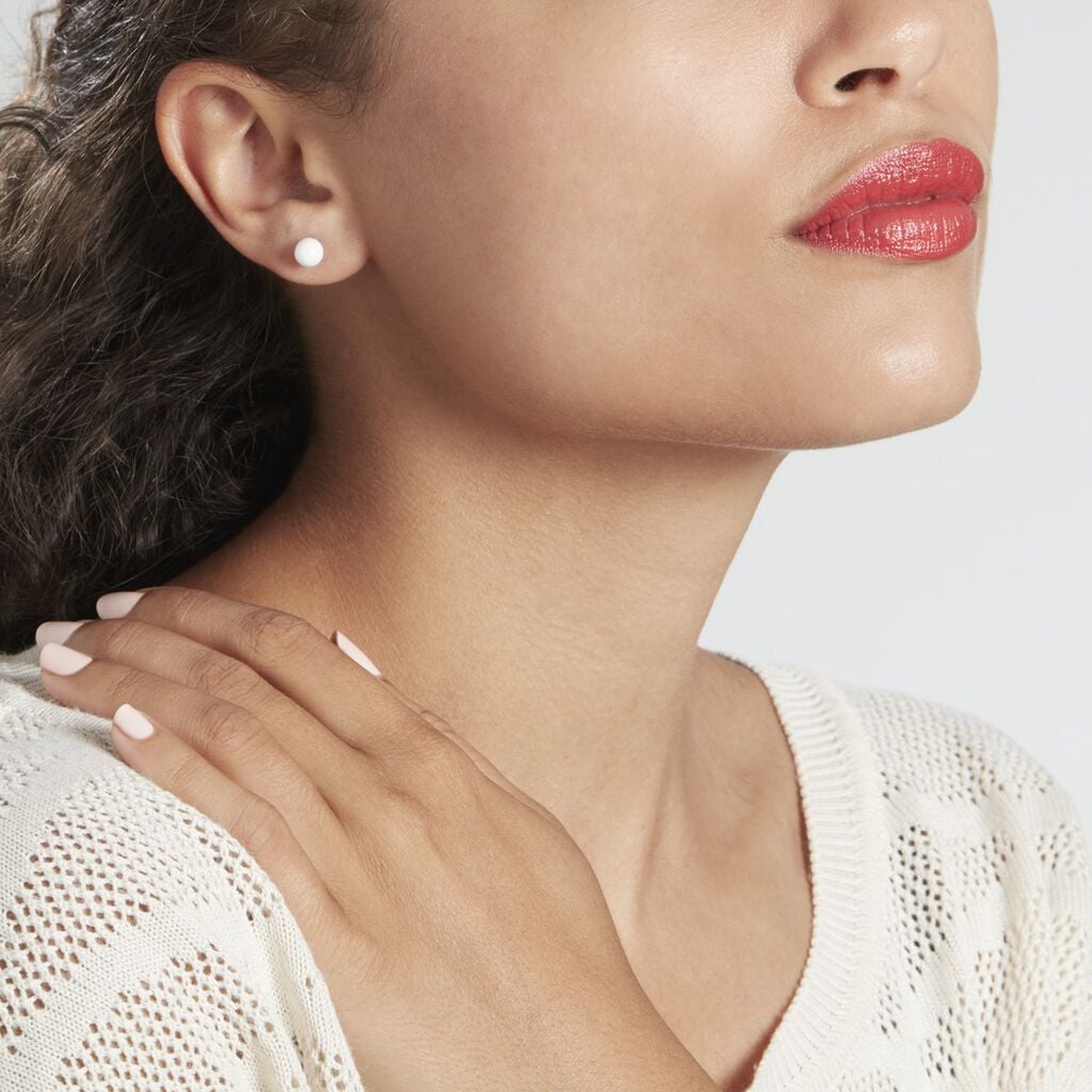 Boucles D'oreilles Puces Solene Argent Blanc C&eacute;ramique - Boucles d'oreilles empierr&eacute;es Femme | Histoire d&rsquo;Or