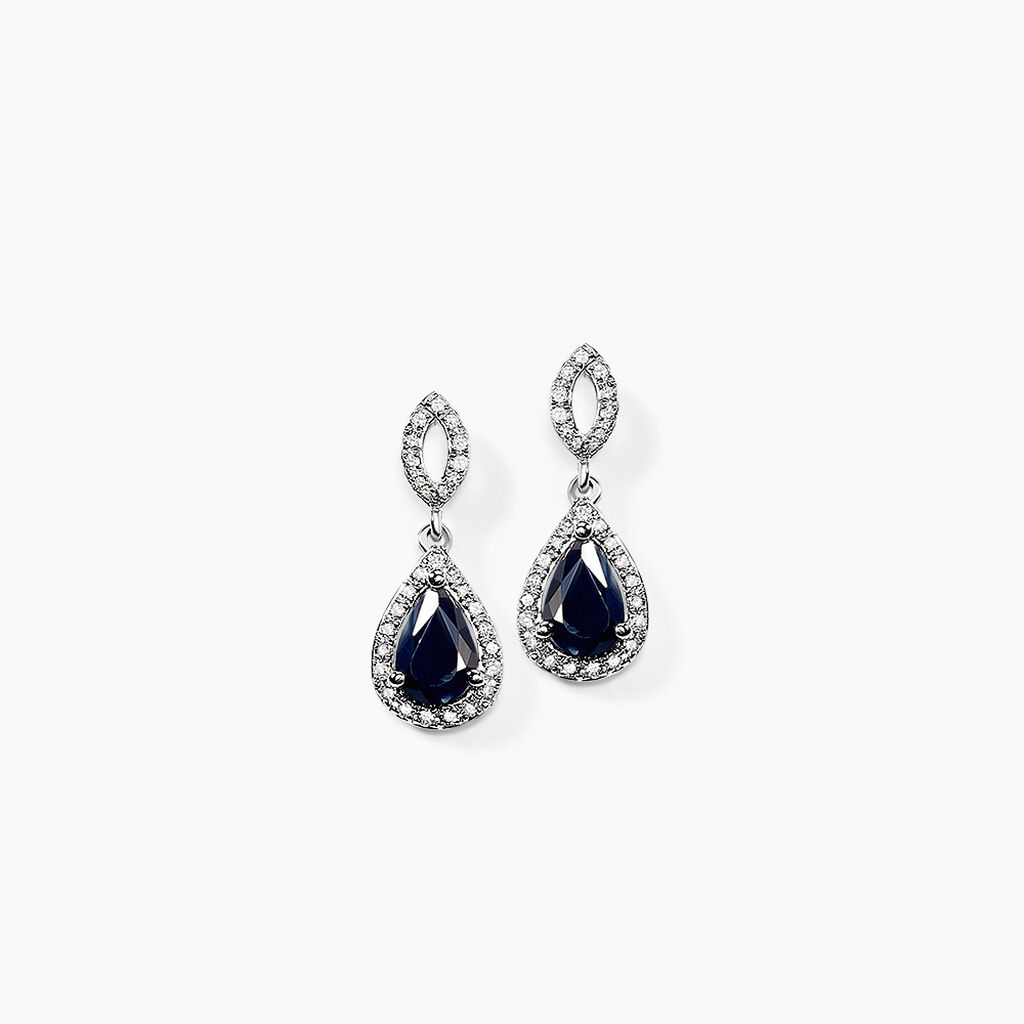 Boucles D'oreilles Puces Sissi Or Blanc Saphir Et Diamant - Boucles d'oreilles pierres pr&eacute;cieuses Femme | Histoire d&rsquo;Or