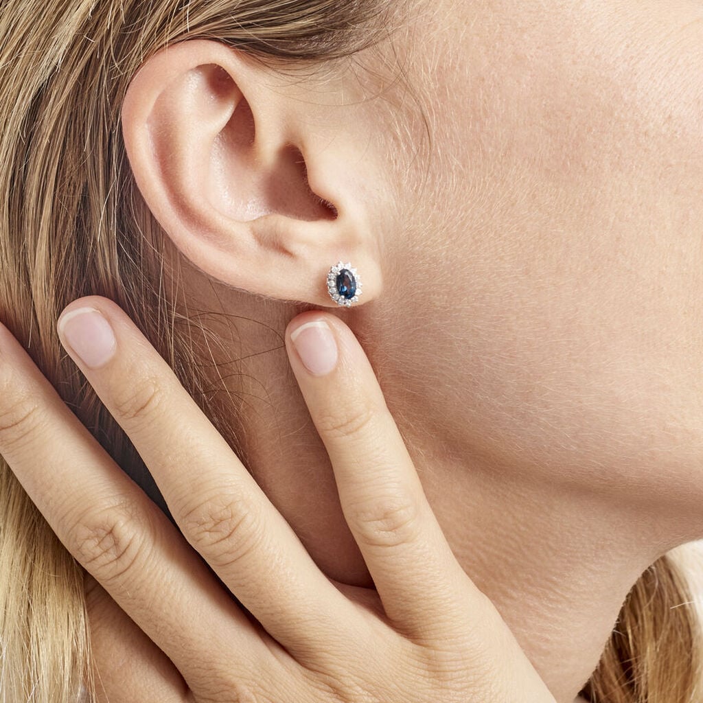 Boucles D'oreilles Or Blanc Quintilla Topazes London Blue Et Oxydes - Boucles d'oreilles empierr&eacute;es Femme | Histoire d&rsquo;Or