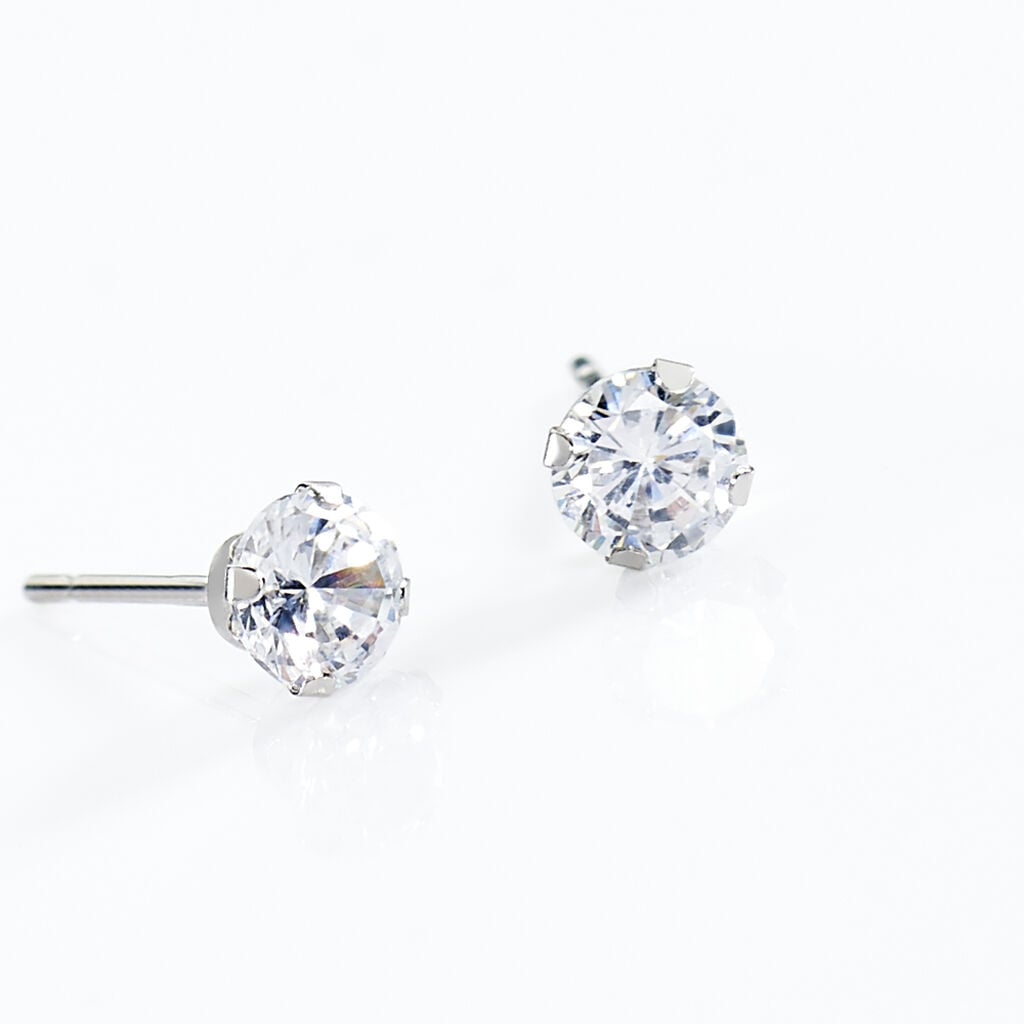 Boucles D'oreilles Puces Eddie Or Blanc Oxyde De Zirconium - Boucles d'oreilles empierr&eacute;es Femme | Histoire d&rsquo;Or