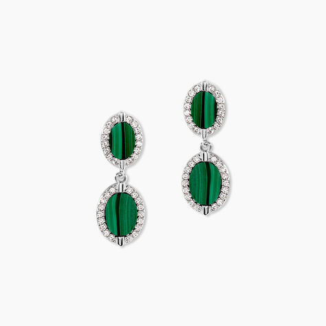 Boucles D'Oreilles Pendantes Margot Argent Blanc Malachite Oxyde De Zirconium - Boucles d'oreilles empierr&eacute;es Femme | Histoire d&rsquo;Or