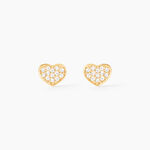 Boucles D'oreilles Puces Giosue Coeur Plein Or Jaune Oxyde De Zirconium - Boucles d'oreilles empierr&eacute;es Famille | Histoire d&rsquo;Or