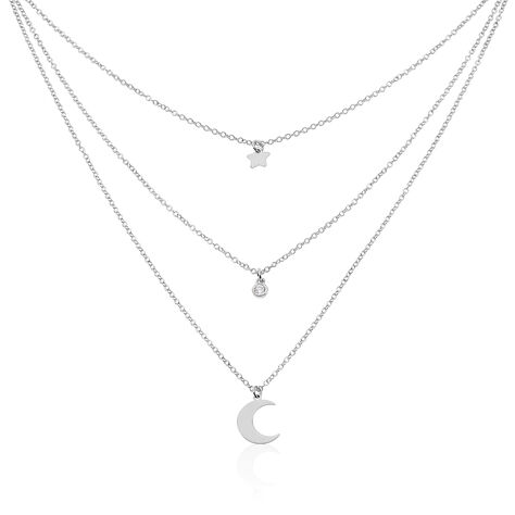 Collier Astre Argent Blanc Oxyde De Zirconium - Colliers doubles et triples cha&icirc;nes Femme | Histoire d&rsquo;Or