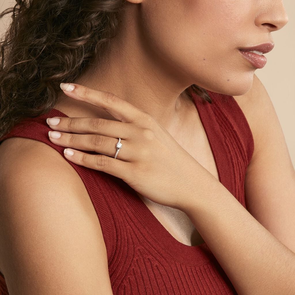 Bague Evita Or Blanc Oxyde De Zirconium - Bagues de fian&ccedil;ailles ronde Femme | Histoire d&rsquo;Or