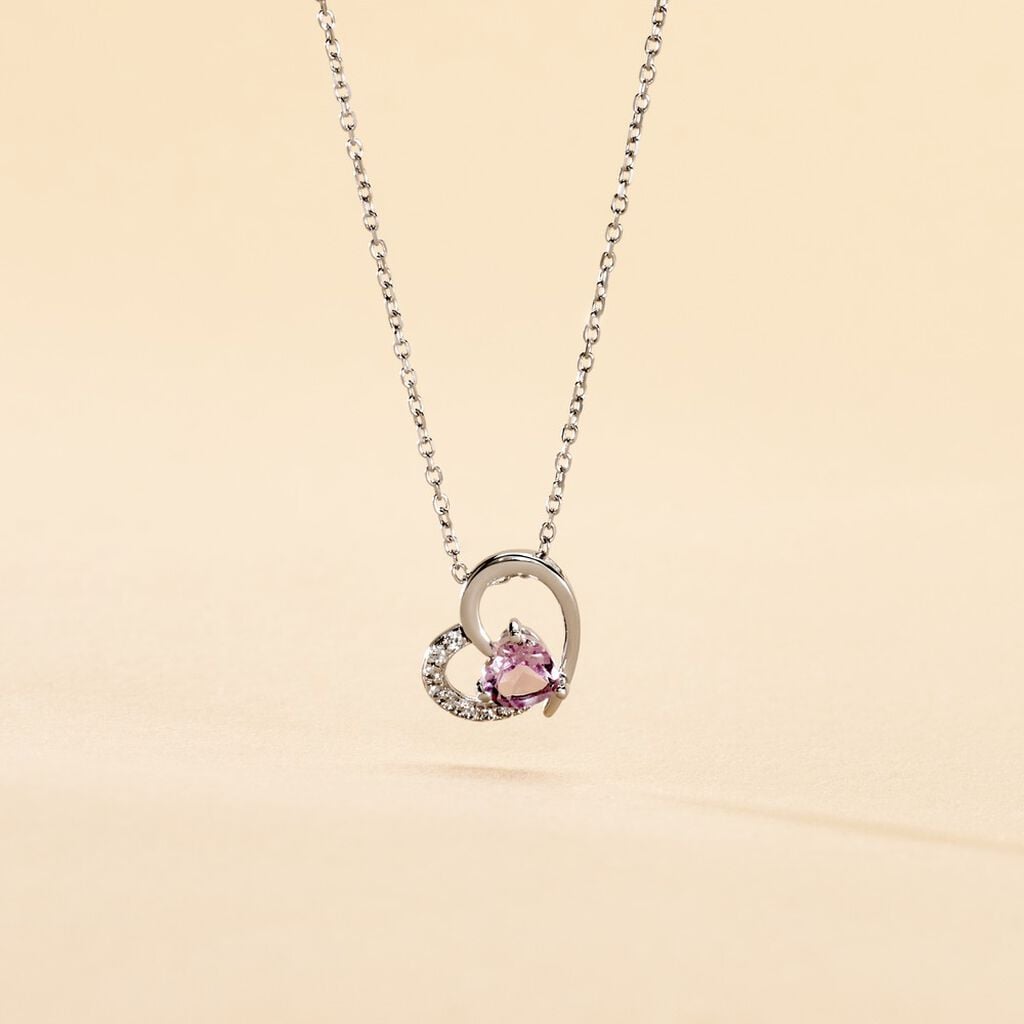 Collier Eliana Or Blanc Amethyste Et Oxyde De Zirconium - Colliers pierre Femme | Histoire d&rsquo;Or