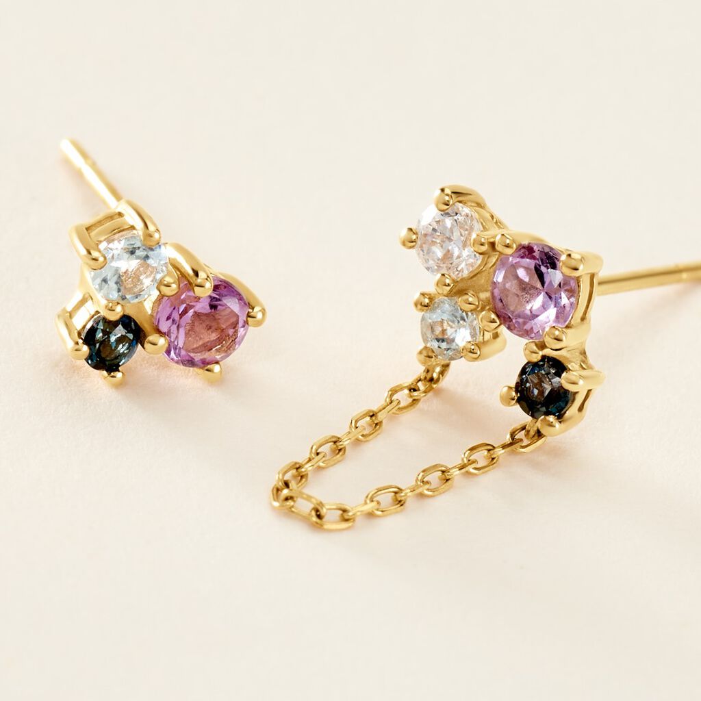 Boucles D'oreilles D&eacute;pareill&eacute;es Printemps Pr&eacute;cieux Or Jaune Am&eacute;thyste - Boucles d'oreilles empierr&eacute;es Femme | Histoire d&rsquo;Or