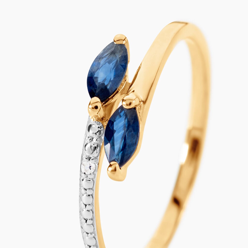 Bague Pr&eacute;cieux P&eacute;tales Or Jaune Saphir Diamant - Bagues pierres pr&eacute;cieuses Femme | Histoire d&rsquo;Or
