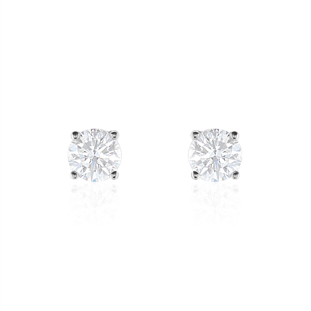 Boucles D'oreilles Puces 4 Griffes Or Blanc Diamant Synthetique - Boucles d'oreilles 18 carats Femme | Histoire d&rsquo;Or