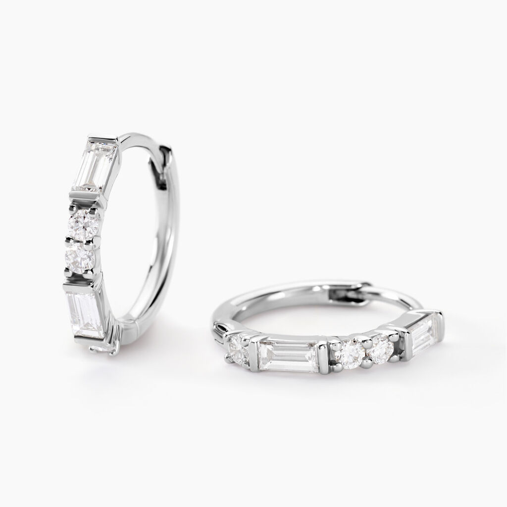 Cr&eacute;oles Taranis Or Blanc Diamant Synth&eacute;tique - Boucles d'oreilles empierr&eacute;es Femme | Histoire d&rsquo;Or