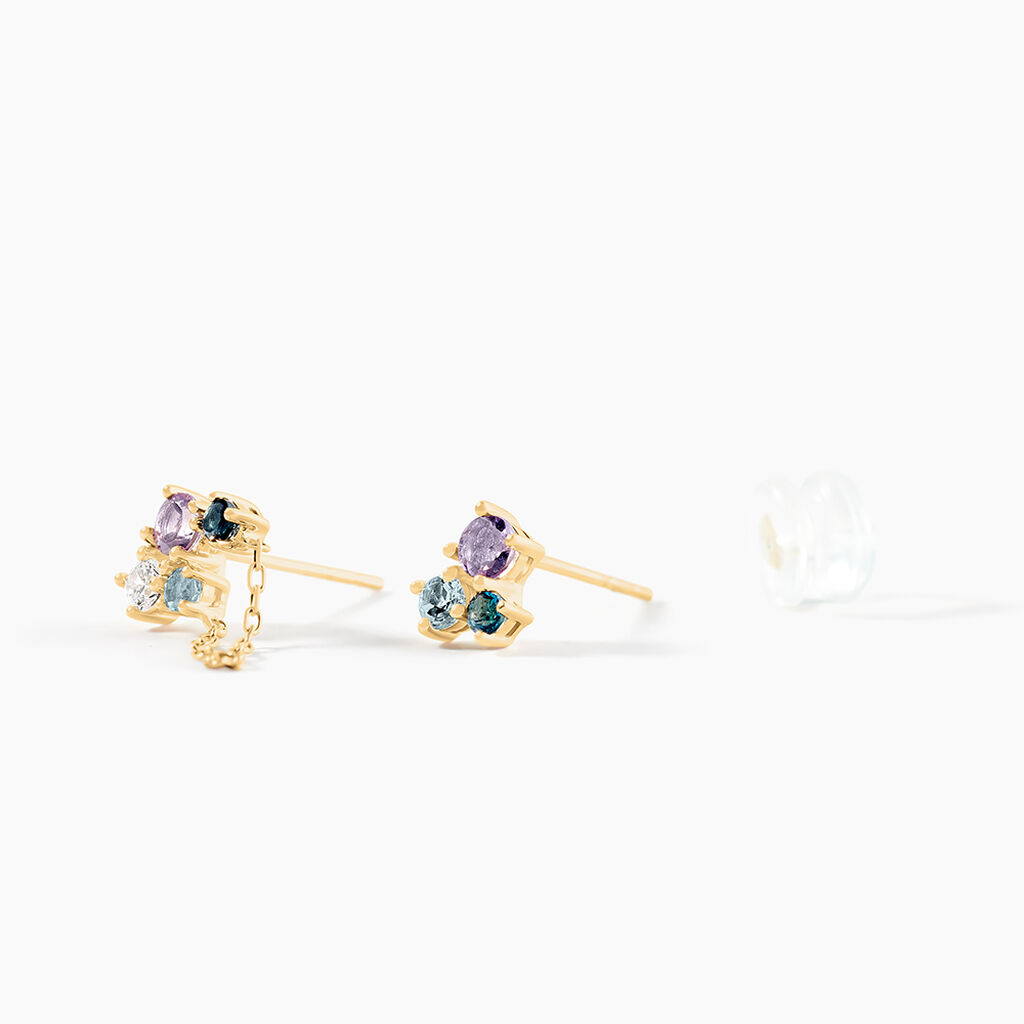 Boucles D'oreilles D&eacute;pareill&eacute;es Printemps Pr&eacute;cieux Or Jaune Am&eacute;thyste - Boucles d'oreilles empierr&eacute;es Femme | Histoire d&rsquo;Or
