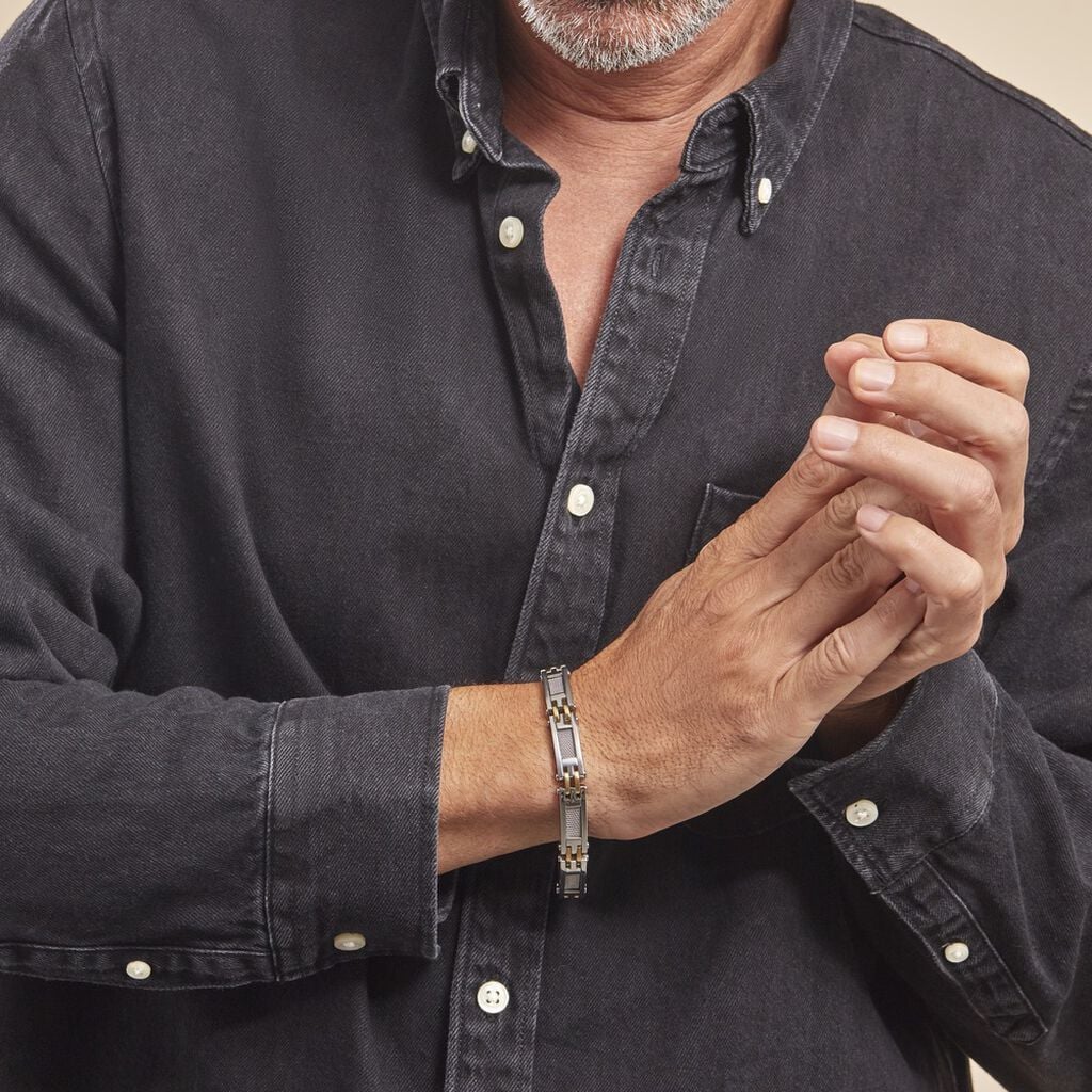 Bracelet Jourdan Zephir Acier Bicolore Dore / Blanc - Anniversaire Homme | Histoire d&rsquo;Or