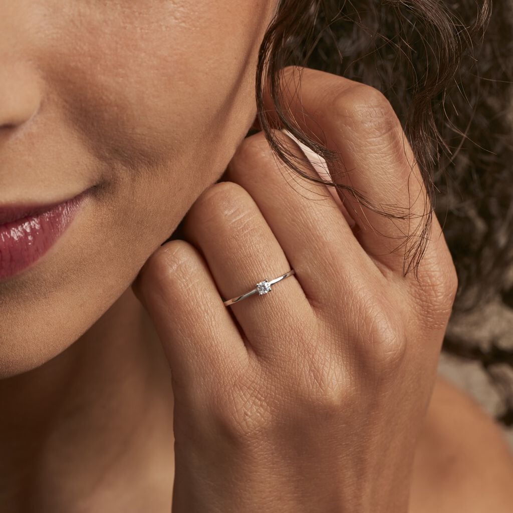 Bague Solitaire 1er Solitaire Argent Blanc Oxyde De Zirconium - Bagues de fian&ccedil;ailles ronde Femme | Histoire d&rsquo;Or