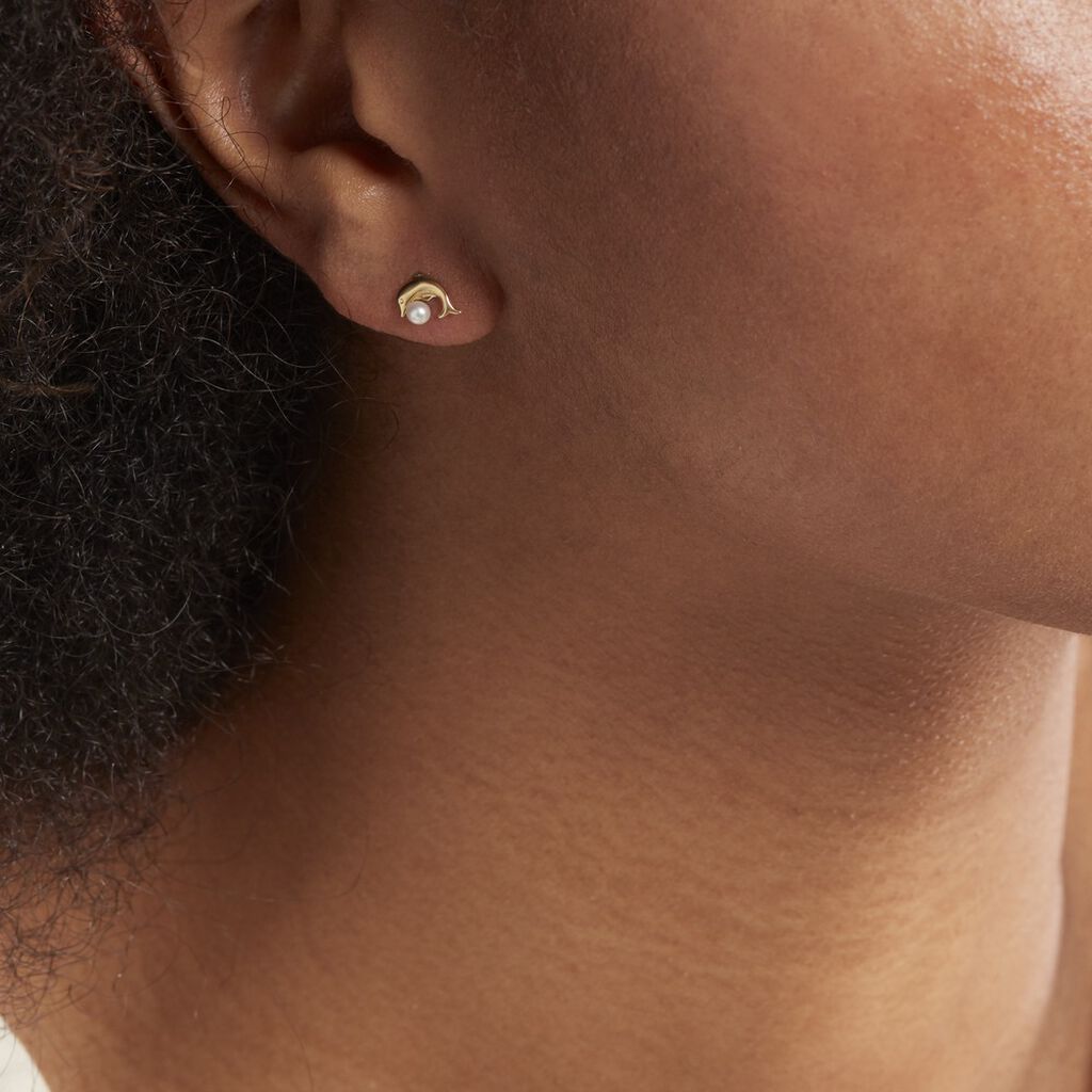 Boucles D'oreilles Puces Dyan Dauphin Or Jaune Perle De Culture - Clous d'oreilles Femme | Histoire d&rsquo;Or
