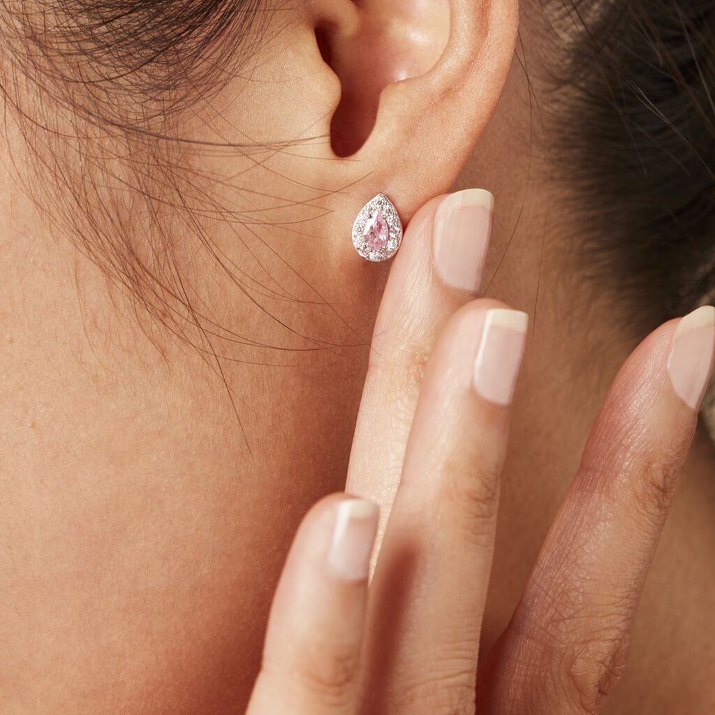 Boucles D'oreilles Puces Argent Blanc Tania Oxydes De Zirconium - Boucles d'oreilles empierr&eacute;es Femme | Histoire d&rsquo;Or