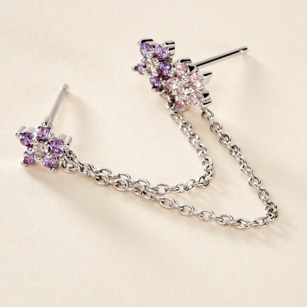 Bijou D'oreille Unitaire Purple Bloom Argent Blanc Oxyde De Zirconium - Boucles d'oreilles empierr&eacute;es Femme | Histoire d&rsquo;Or