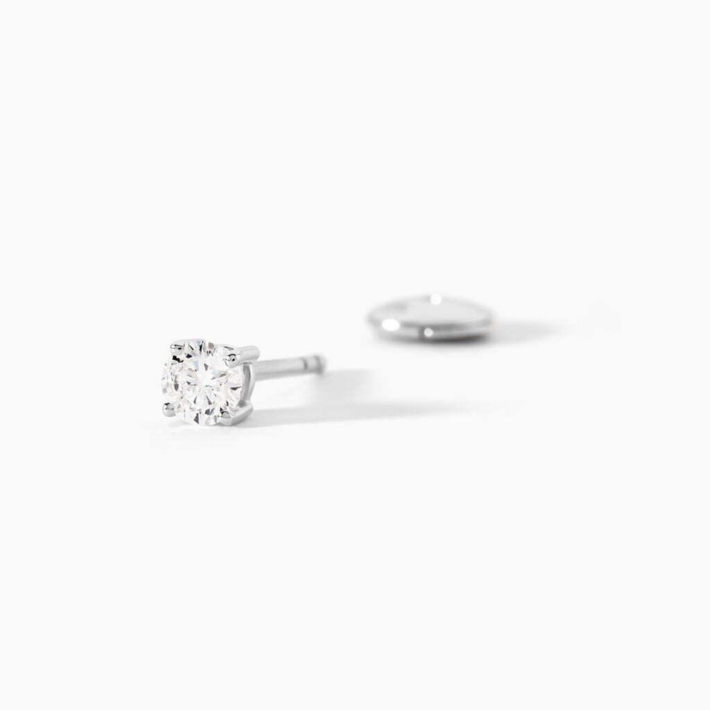 Boucles D'oreilles Puces Or Blanc  Diamants Synth&eacute;tique - Boucles d'oreilles 18 carats Femme | Histoire d&rsquo;Or