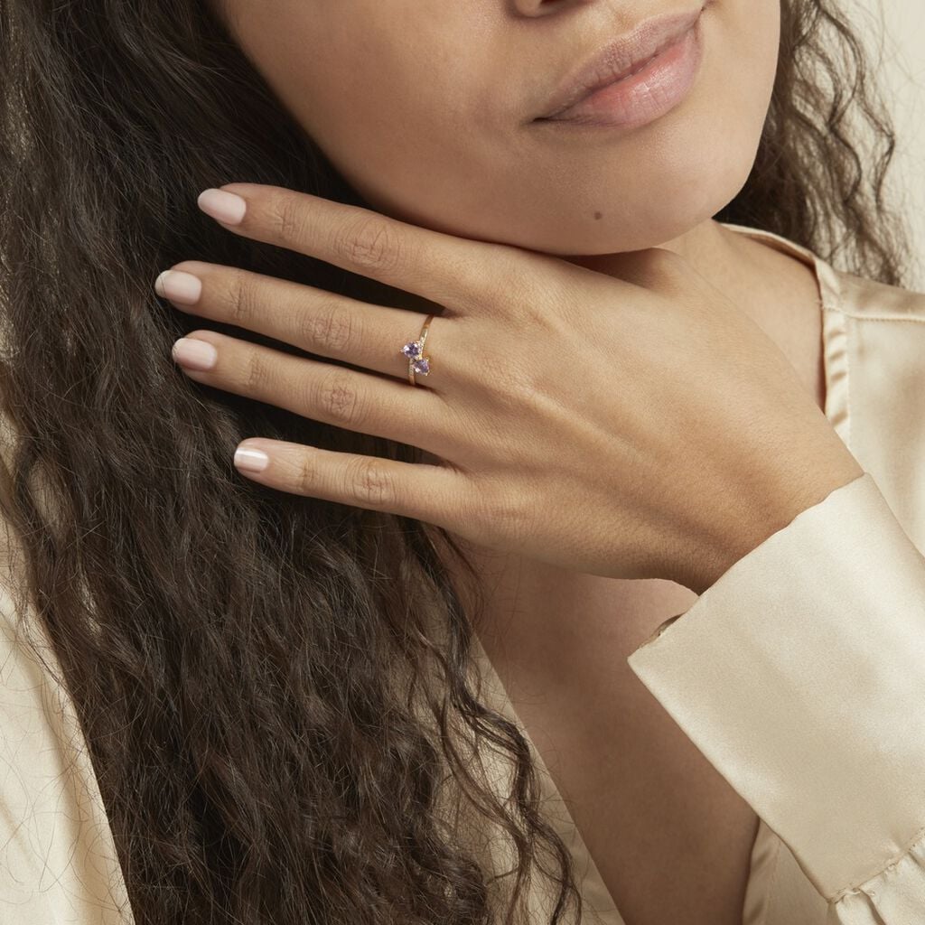 Bague Myrtie Or Jaune Amethyste Violet Oxyde De Zirconium - Bagues pierres fines Femme | Histoire d&rsquo;Or