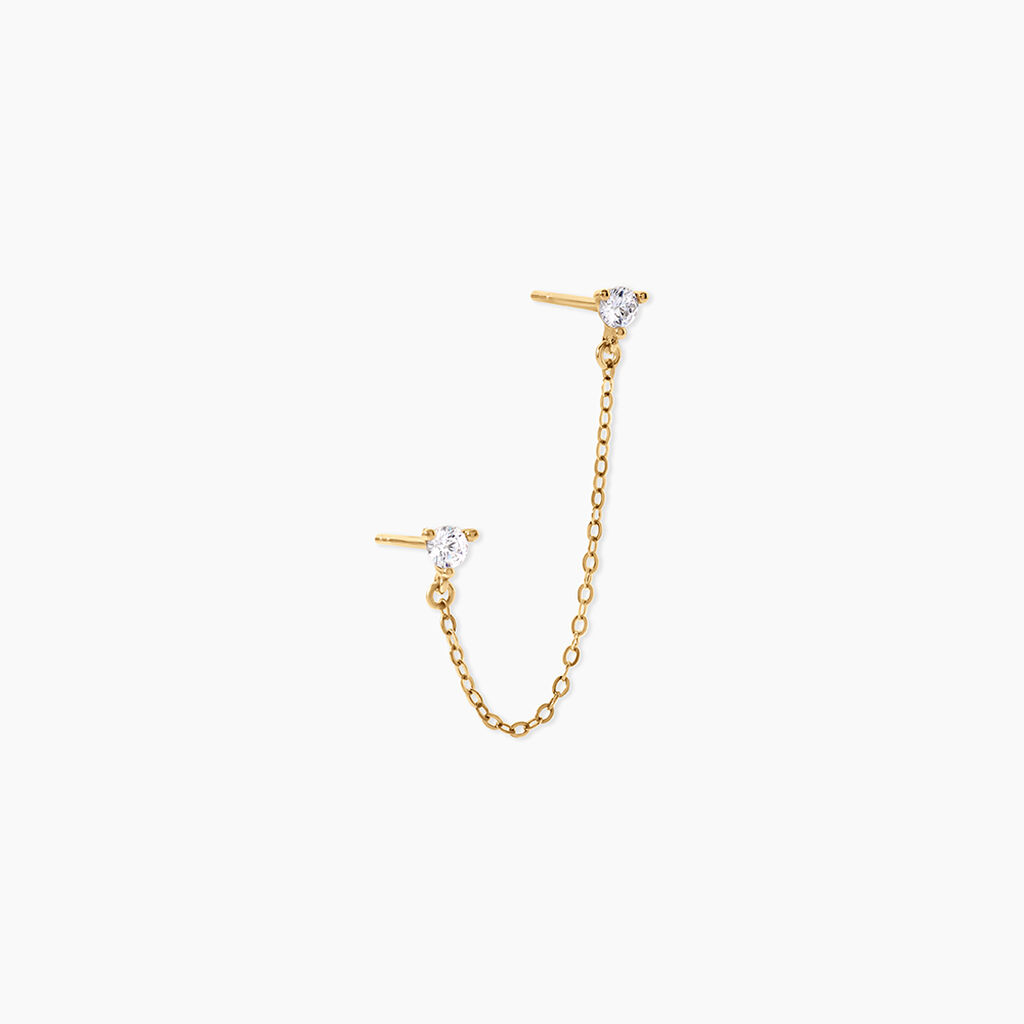 Boucles D'Oreilles D&eacute;pareill&eacute;es Viviette Argent Dor&eacute; A L'Or 750/1000 Oxyde De Zirconium - Boucles d'oreilles empierr&eacute;es Enfant | Histoire d&rsquo;Or