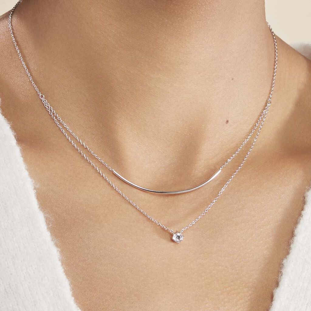 Collier Ruth Argent Blanc Oxyde De Zirconium - Colliers doubles et triples cha&icirc;nes Femme | Histoire d&rsquo;Or
