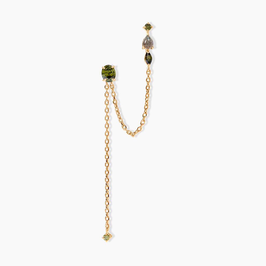 Bijou D'oreilles Angelica Plaque Or Jaune Oxyde Zirconium Labradorite - Boucles d'oreilles empierr&eacute;es Femme | Histoire d&rsquo;Or