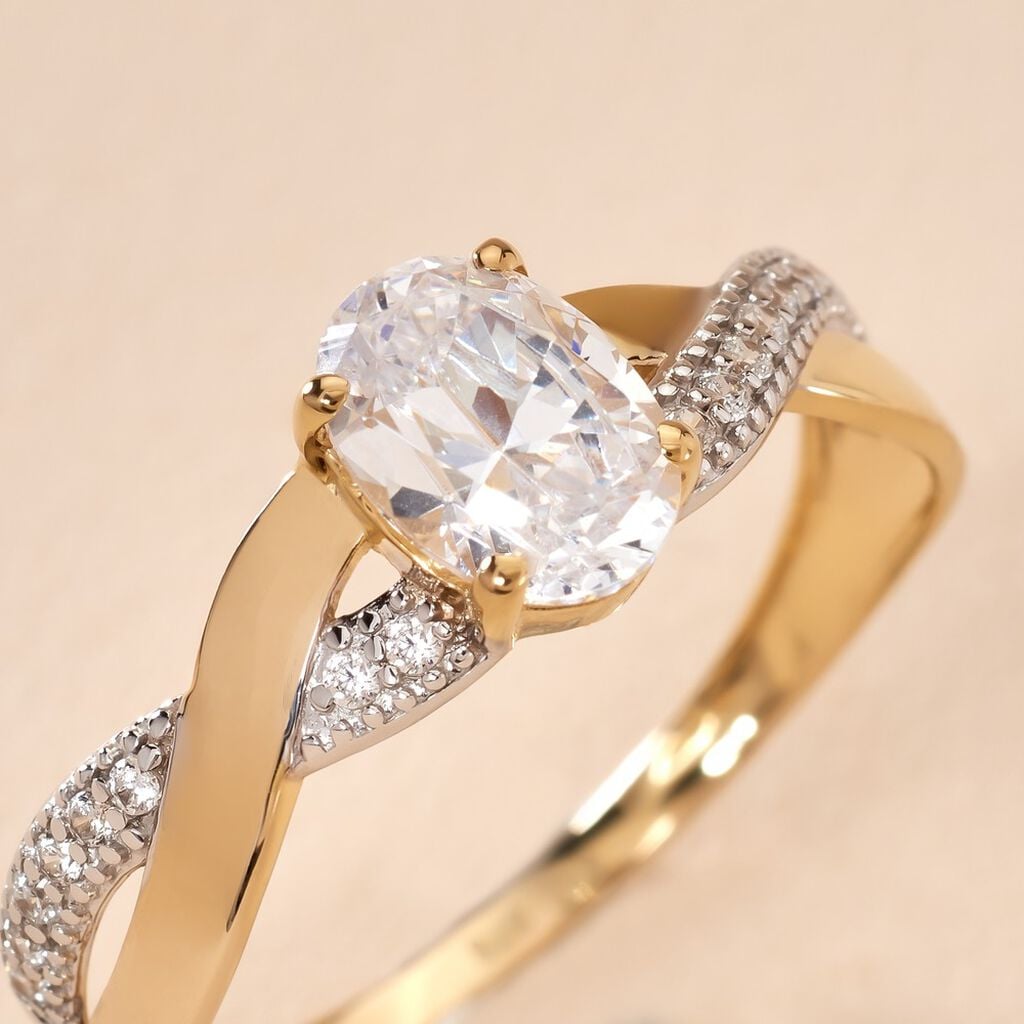 Bague Candice Or Jaune Oxyde De Zirconium - Bagues de fian&ccedil;ailles ovale Femme | Histoire d&rsquo;Or