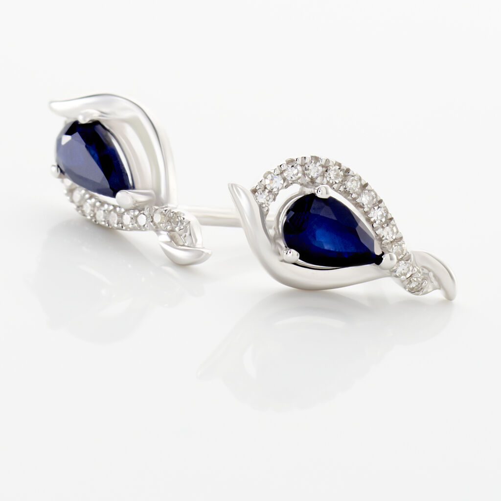 Boucles D'oreilles Puces Angelika Or Blanc Saphir Et Diamant - Boucles d'oreilles pierres pr&eacute;cieuses Femme | Histoire d&rsquo;Or