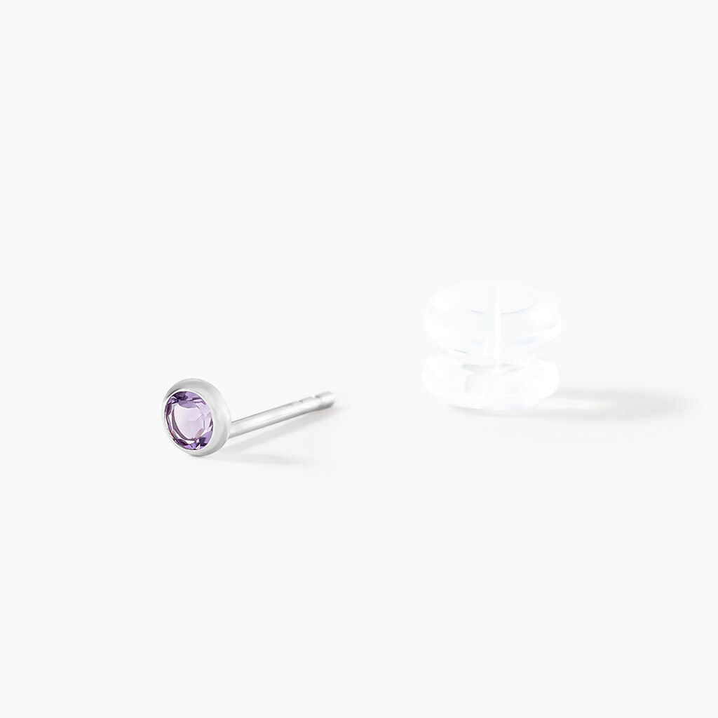 Boucles D'oreilles Puces Edy Serti Clos Or Blanc Amethyste - Boucles d'oreilles empierr&eacute;es Femme | Histoire d&rsquo;Or