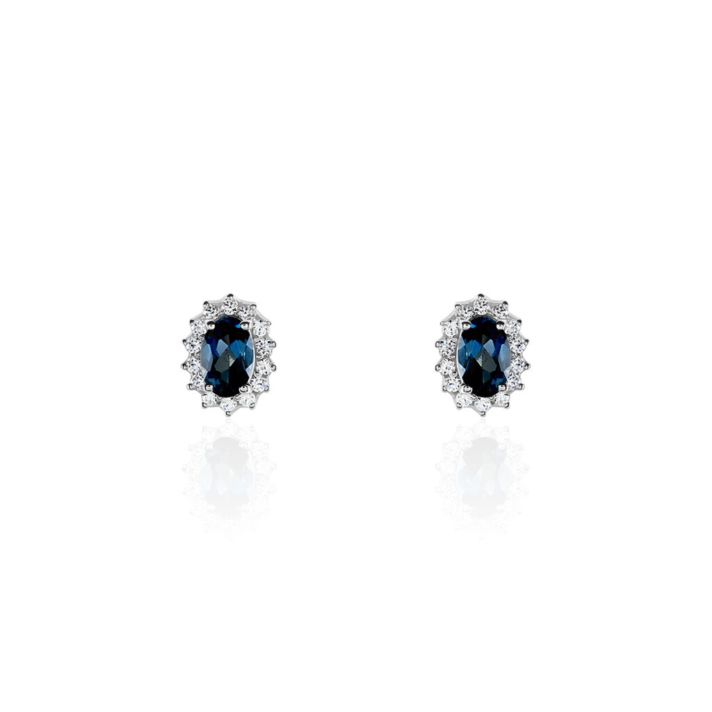 Boucles D'oreilles Or Blanc Quintilla Topazes London Blue Et Oxydes - Boucles d'oreilles empierr&eacute;es Femme | Histoire d&rsquo;Or