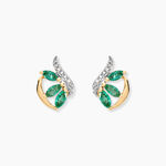 Boucles D'oreilles Puces Or Bicolore Petale Emeraude Diamant - Boucles d'oreilles pierres pr&eacute;cieuses Femme | Histoire d&rsquo;Or