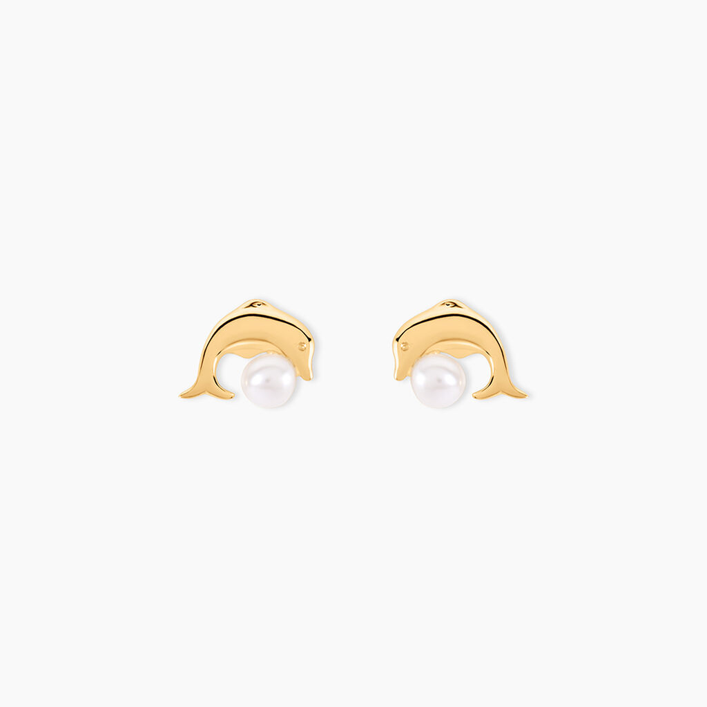 Boucles D'oreilles Puces Dyan Dauphin Or Jaune Perle De Culture - Clous d'oreilles Femme | Histoire d&rsquo;Or
