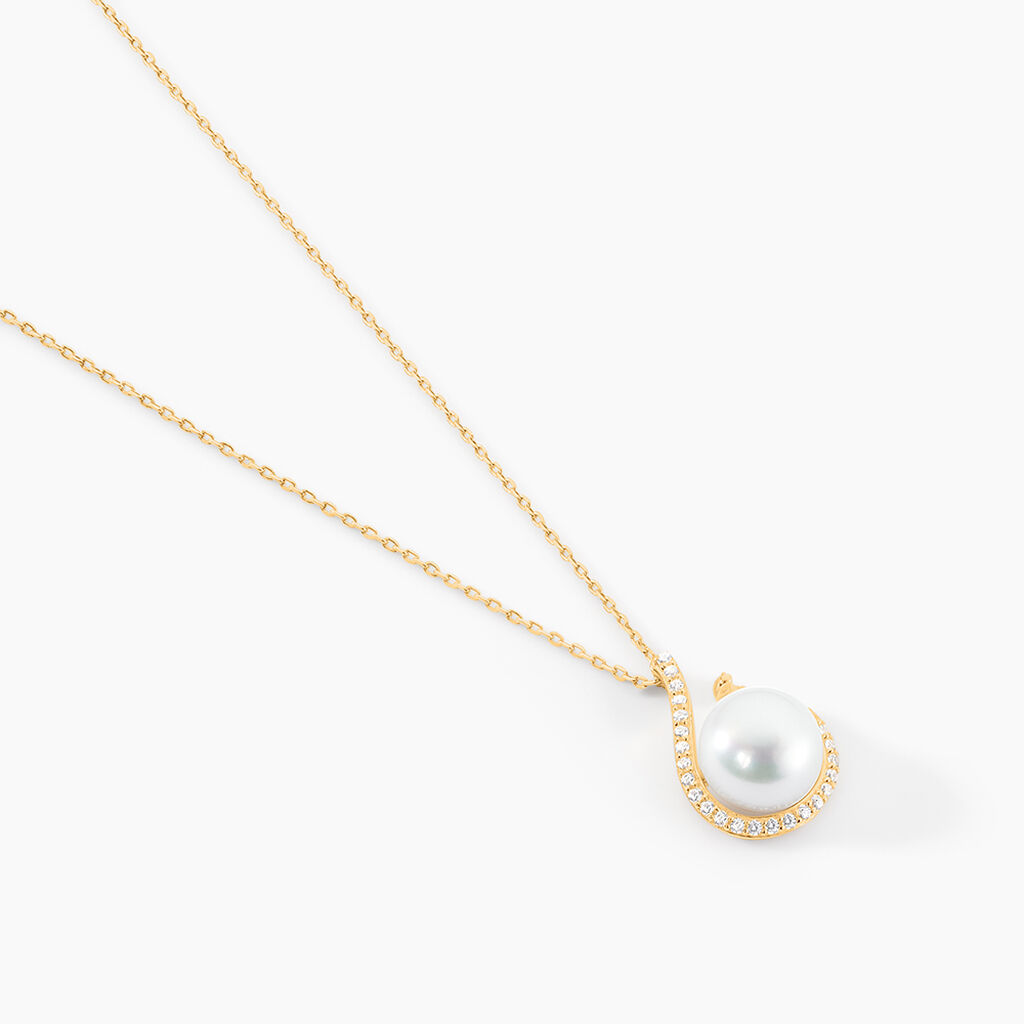 Collier Lucinda Or Jaune Perle De Culture Et Oxyde De Zirconium - Colliers pierre Femme | Histoire d&rsquo;Or