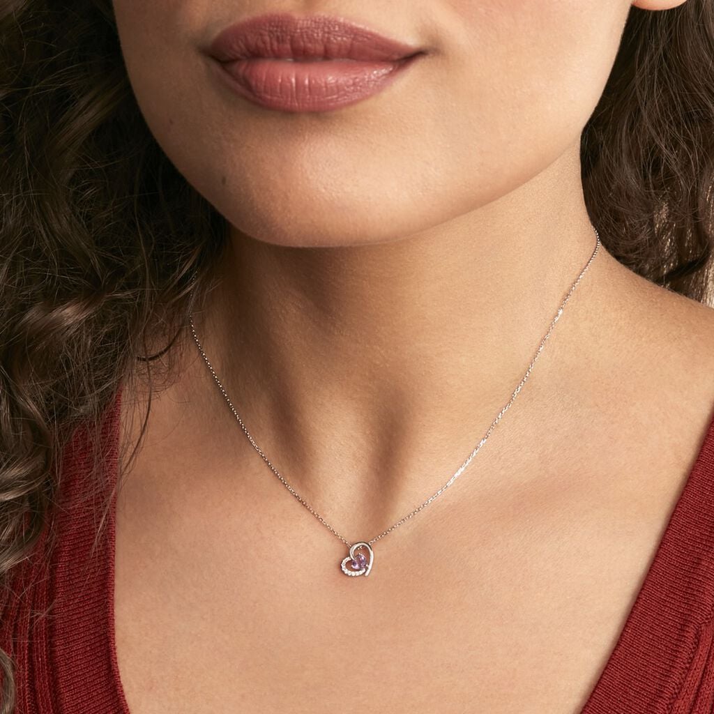 Collier Eliana Or Blanc Amethyste Et Oxyde De Zirconium - Colliers pierre Femme | Histoire d&rsquo;Or