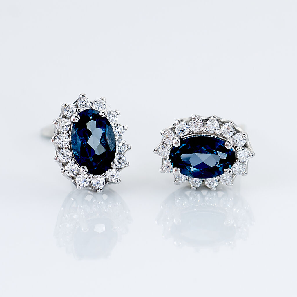 Boucles D'oreilles Or Blanc Quintilla Topazes London Blue Et Oxydes - Boucles d'oreilles empierr&eacute;es Femme | Histoire d&rsquo;Or