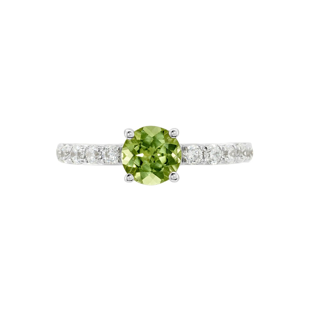 Bague Or Blanc Monroe P&eacute;ridot Oxydes De Zirconium - Bagues de fian&ccedil;ailles ronde Femme | Histoire d&rsquo;Or