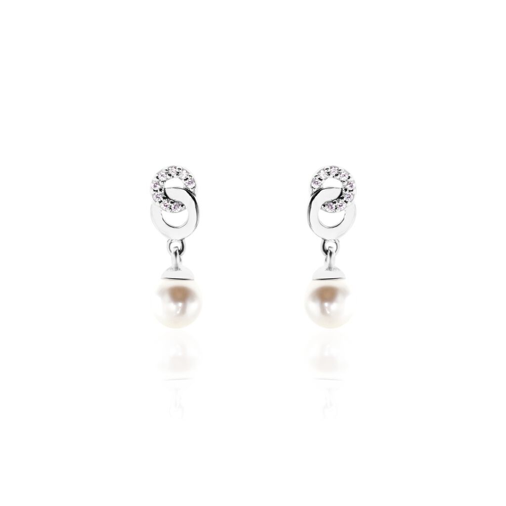 Boucles D'oreilles Pendantes Anilie Argent Blanc Perle D'imitation - Boucles d'oreilles pendantes Femme | Histoire d&rsquo;Or