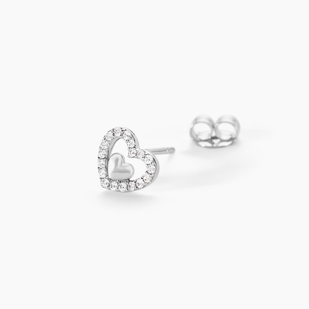 Boucles D'oreilles Puces Rizlene Argent Blanc Oxyde De Zirconium - Boucles d'oreilles empierr&eacute;es Femme | Histoire d&rsquo;Or