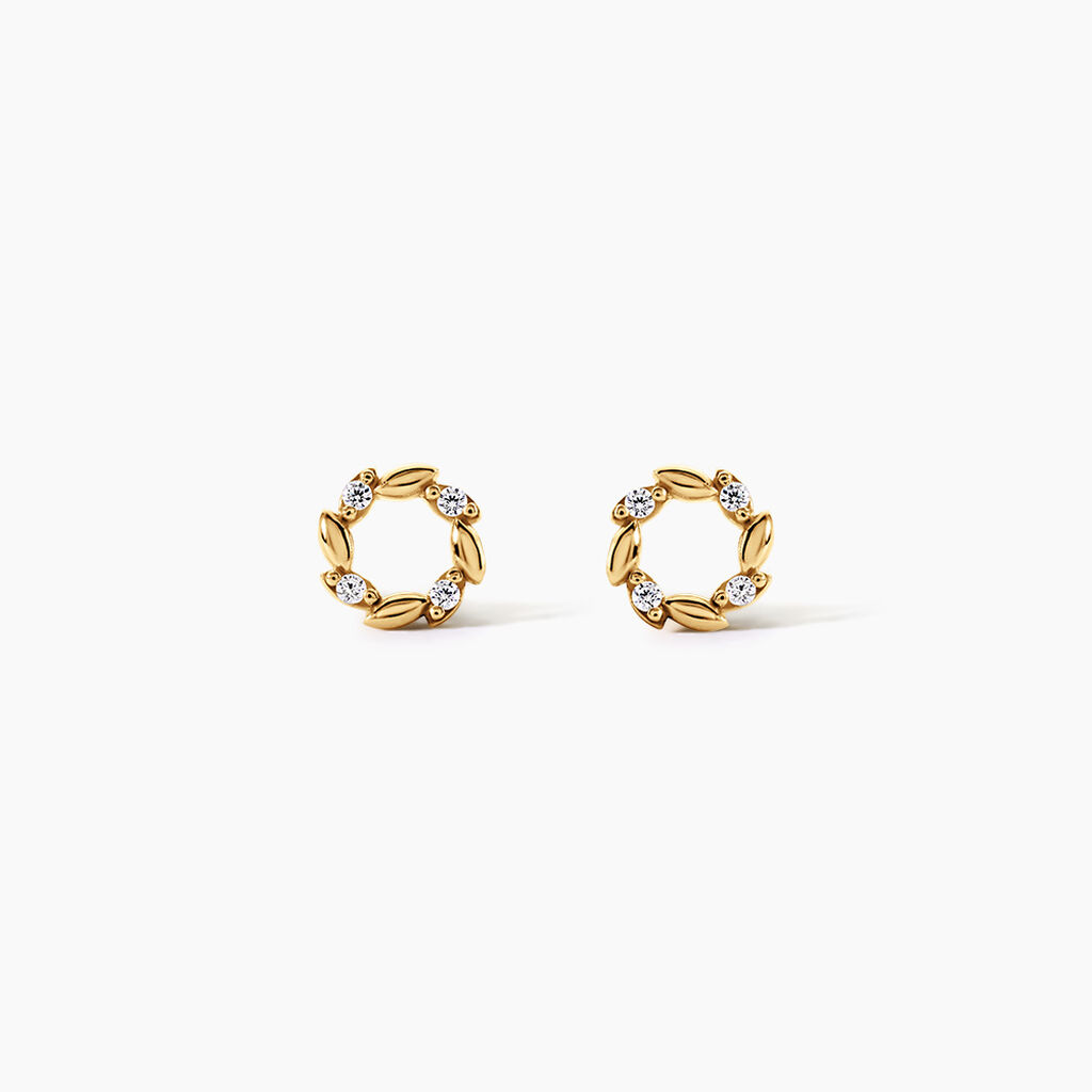 Boucles D'Oreilles Puces Reed Argent Dor&eacute; A L'Or 750/1000 Oxyde De Zirconium - Boucles d'oreilles empierr&eacute;es Enfant | Histoire d&rsquo;Or