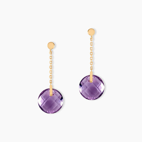 Boucles D'oreilles Pendantes Ludmille Or Jaune Amethyste - Boucles d'oreilles empierr&eacute;es Femme | Histoire d&rsquo;Or