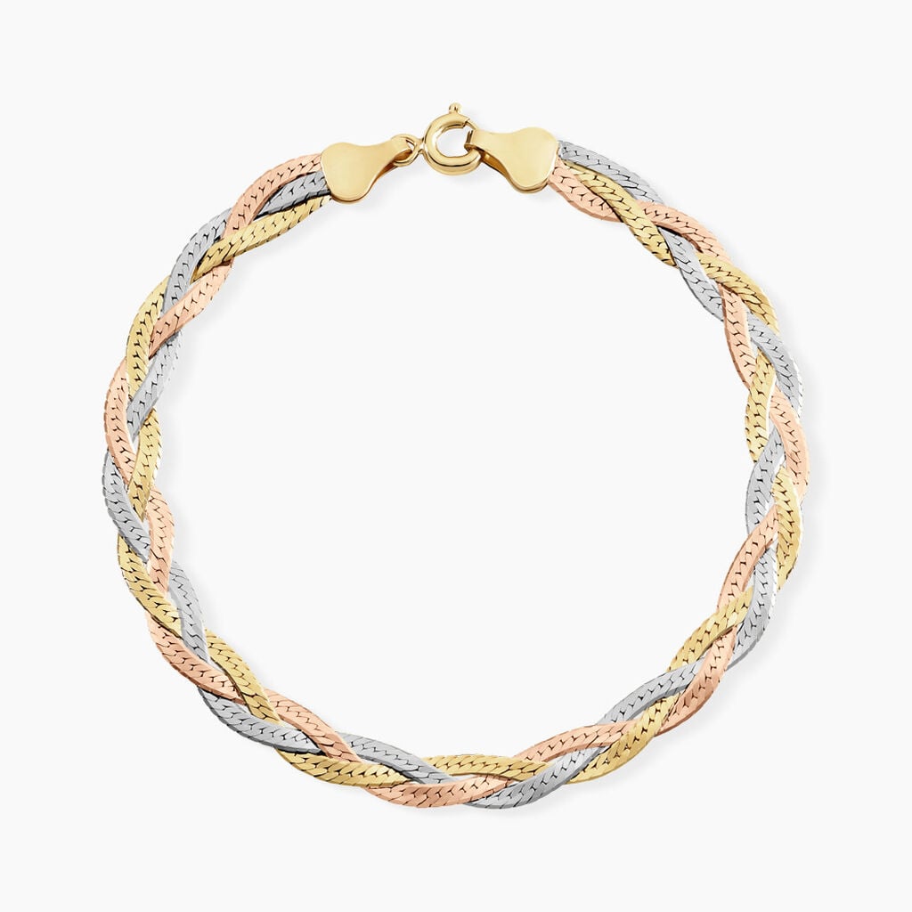 Bracelet Elae Argent Tricolore - Bracelets Tress&eacute;s Femme | Histoire d&rsquo;Or