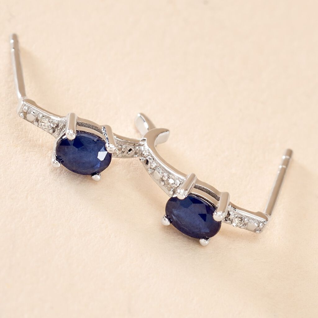 Demi Cr&eacute;oles Barrett Or Blanc Saphir Diamant - Boucles d'oreilles pierres pr&eacute;cieuses Femme | Histoire d&rsquo;Or